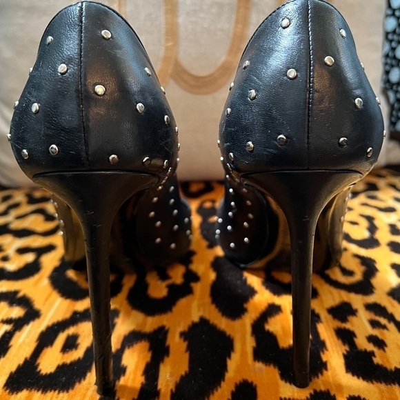 SAINT LAURENT YSL  Black Studded Leather Pointed Toe Pumps - Picture 6 of 15